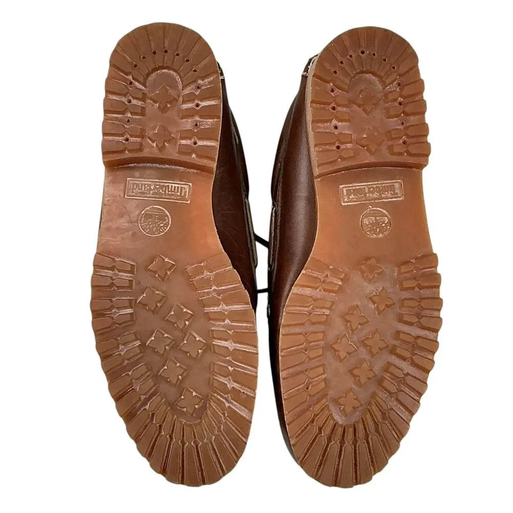 Timberland 3-Eye Lug Boat Shoes Brown Full Grain Leather Mens Size 11 M Handsewn